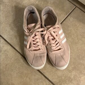 Adidas Women's 7 Soft Pink and White Sneakers